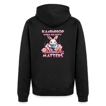 BunnyHop Rabbit in Action with Kaninhop - Unisex Premium Organic Zip Hoodie - black - Back - Nico (187cm)