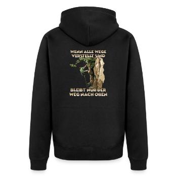 Gipfelabenteuer Toprope Klettern für Bergsteiger - Unisex Premium Bio Zip Hoodie - Schwarz - Hinten - Nico (187cm)
