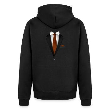 Smoking mit orangefarbener Krawatte für Hochzeiten und besondere - Unisex Premium Bio Zip Hoodie - Schwarz - Hinten - Nico (187cm)