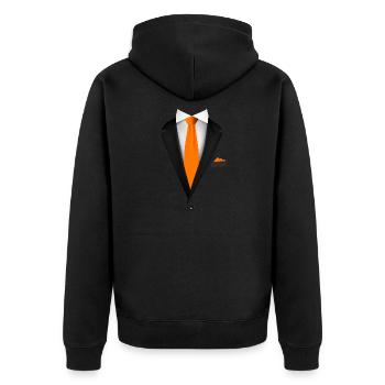 Smoking mit orangefarbener Krawatte für Hochzeiten und besondere - Unisex Premium Bio Zip Hoodie - Schwarz - Hinten - Nico (187cm)