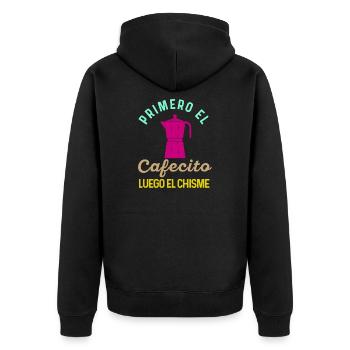 Funny Spanish Shirts Cafecito Cafe Espanol - Unisex Premium Organic Zip Hoodie - black - Back - Nico (187cm)