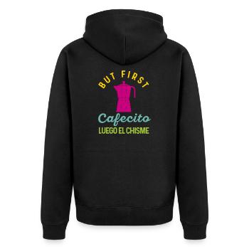 Funny Spanish Shirts Cafecito Cafe Espanol - Unisex Premium Organic Zip Hoodie - black - Back - Nico (187cm)