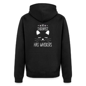Mein Therapeut hat Schnurrhaare Katzenbesitzer - Unisex Premium Bio Zip Hoodie - Schwarz - Hinten - Nico (187cm)