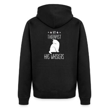 Mein Therapeut hat Schnurrhaare Katze sagt Katze - Unisex Premium Bio Zip Hoodie - Schwarz - Hinten - Nico (187cm)