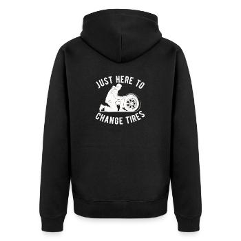 Reifen Kerl Mechaniker Platte Reifenmontiermaschine Reparatur Auto - Unisex Premium Bio Zip Hoodie - Schwarz - Hinten - Nico (187cm)