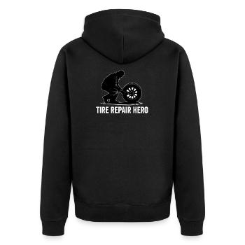 Reifen Kerl Mechaniker Platte Reifenmontiermaschine Reparatur Auto - Unisex Premium Bio Zip Hoodie - Schwarz - Hinten - Nico (187cm)