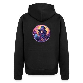 Kawaii Chibi Hexe Halloween Verkleidung Anime - Unisex Premium Bio Zip Hoodie - Schwarz - Hinten - Nico (187cm)