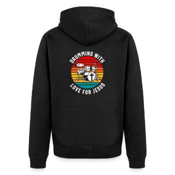 Christlicher Schlagzeuger Schlagzeuger Stick-Männer Jesus - Unisex Premium Bio Zip Hoodie - Schwarz - Hinten - Nico (187cm)
