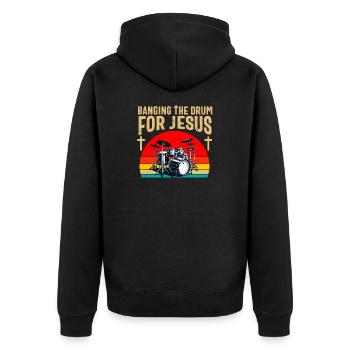 Christlicher Schlagzeuger Schlagzeuger Stick-Männer Jesus - Unisex Premium Bio Zip Hoodie - Schwarz - Hinten - Nico (187cm)