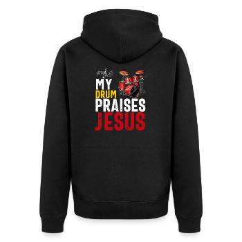 Christlicher Schlagzeuger Schlagzeuger Stick-Männer Jesus - Unisex Premium Bio Zip Hoodie - Schwarz - Hinten - Nico (187cm)