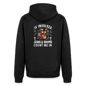 Christlicher Schlagzeuger Schlagzeuger Stick-Männer Jesus - Unisex Premium Bio Zip Hoodie - Schwarz - Hinten - Nico (187cm)