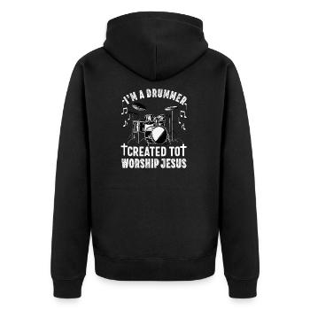Christlicher Schlagzeuger Schlagzeuger Stick-Männer Jesus - Unisex Premium Bio Zip Hoodie - Schwarz - Hinten - Nico (187cm)