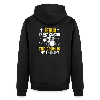 Christlicher Schlagzeuger Schlagzeuger Stick-Männer Jesus - Unisex Premium Bio Zip Hoodie - Schwarz - Hinten - Nico (187cm)