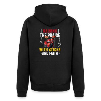 Christlicher Schlagzeuger Schlagzeuger Stick-Männer Jesus - Unisex Premium Bio Zip Hoodie - Schwarz - Hinten - Nico (187cm)