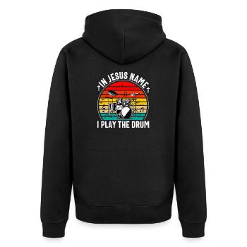 Christlicher Schlagzeuger Schlagzeuger Stick-Männer Jesus - Unisex Premium Bio Zip Hoodie - Schwarz - Hinten - Nico (187cm)