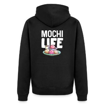 Mochi Japanischer Reiskuchen Süßigkeiten Snack Süßes Mochi - Unisex Premium Bio Zip Hoodie - Schwarz - Hinten - Nico (187cm)
