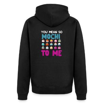 Mochi Japanischer Reiskuchen Süßigkeiten Snack Süßes Mochi - Unisex Premium Bio Zip Hoodie - Schwarz - Hinten - Nico (187cm)