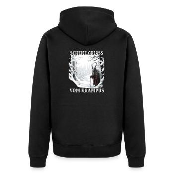 Krampus T | Krampus Kostüm | Dämonischer - Unisex Premium Bio Zip Hoodie - Schwarz - Hinten - Nico (187cm)
