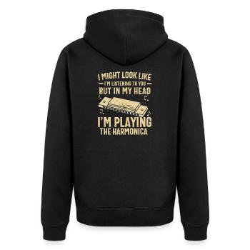 Mundharmonikaspieler für Männer Frauen Lustiger Harmoniker - Unisex Premium Bio Zip Hoodie - Schwarz - Hinten - Nico (187cm)