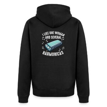 Mundharmonikaspieler für Männer Frauen Lustiger Harmoniker - Unisex Premium Bio Zip Hoodie - Schwarz - Hinten - Nico (187cm)