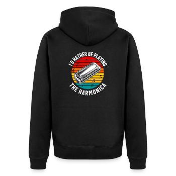 Mundharmonikaspieler für Männer Frauen Lustiger Harmoniker - Unisex Premium Bio Zip Hoodie - Schwarz - Hinten - Nico (187cm)