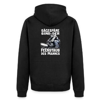 Holzfäller T | Lustiges Forstwirt Outfit | - Unisex Premium Bio Zip Hoodie - Schwarz - Hinten - Nico (187cm)