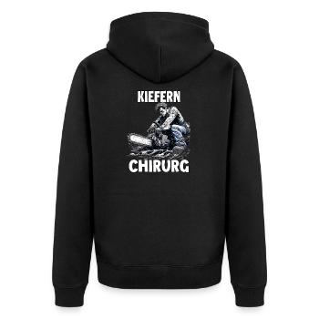 Holzfäller T | Lustiges Kettensägen Motiv | - Unisex Premium Bio Zip Hoodie - Schwarz - Hinten - Nico (187cm)