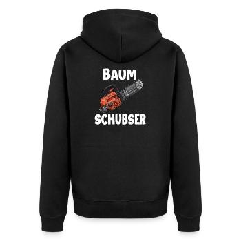 Holzfäller T | Lustiges Forstwirt Outfit | - Unisex Premium Bio Zip Hoodie - Schwarz - Hinten - Nico (187cm)