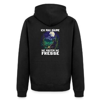 Wandern T Trekking Outfit Hiking Motiv - Unisex Premium Bio Zip Hoodie - Schwarz - Hinten - Nico (187cm)