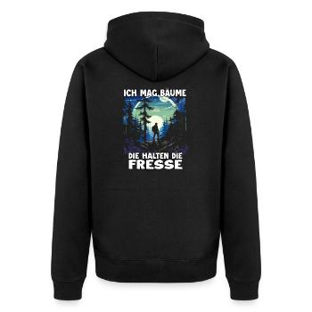 Hiking T für Wander Fans ideal fürs Trekking - Unisex Premium Bio Zip Hoodie - Schwarz - Hinten - Nico (187cm)