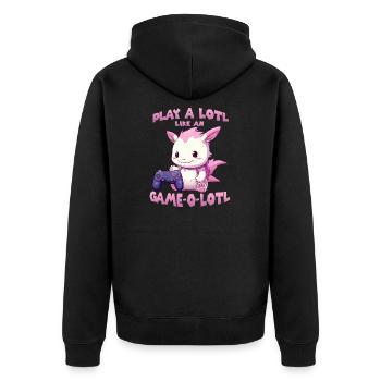 Niedliches Gamer T | Axolotl Gamer Outfit | Otaku - Unisex Premium Bio Zip Hoodie - Schwarz - Hinten - Nico (187cm)