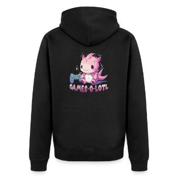 Axolotl T für Gamer | Kawaii Stuff | Anime Gamer ´ - Unisex Premium Bio Zip Hoodie - Schwarz - Hinten - Nico (187cm)