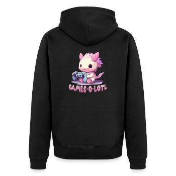 Axolotln T | Kawaii Stuff | Anime Axolotl Gamer - Unisex Premium Bio Zip Hoodie - Schwarz - Hinten - Nico (187cm)