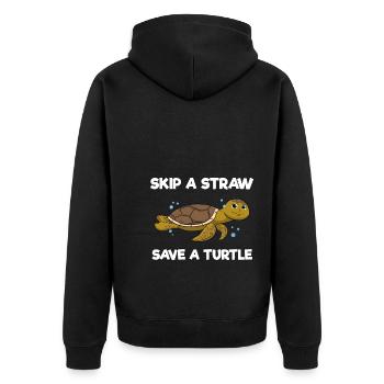 Skip A Straw Save A Turtle Umweltschützer - Unisex Premium Bio Zip Hoodie - Schwarz - Hinten - Nico (187cm)