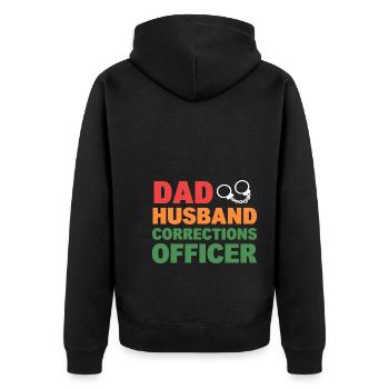 Lustiger Gefängniswärter - Unisex Premium Bio Zip Hoodie - Schwarz - Hinten - Nico (187cm)