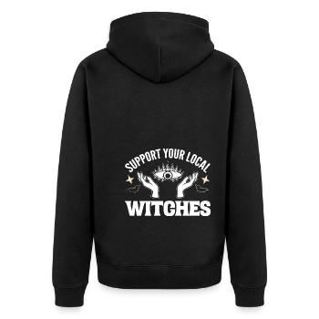 Support Your Local Witches Tarotkartenleser - Unisex Premium Bio Zip Hoodie - Schwarz - Hinten - Nico (187cm)