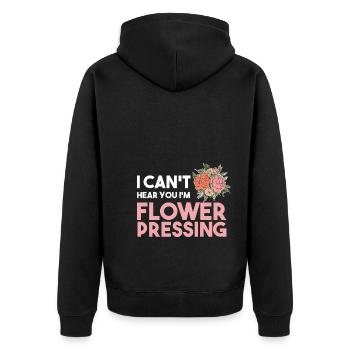 I Can't Hear You I'm Flower Pressing Oshibana - Unisex Premium Bio Zip Hoodie - Schwarz - Hinten - Nico (187cm)
