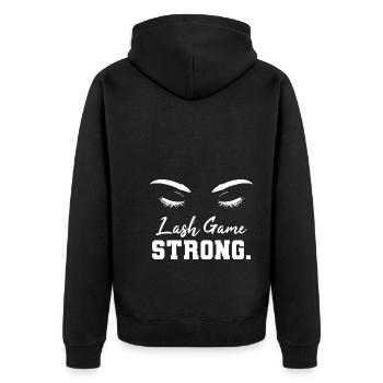 Frauen peitschen Lash -Techniker - Unisex Premium Bio Zip Hoodie - Schwarz - Hinten - Nico (187cm)