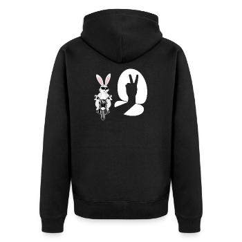 Biker Kaninchen Humor Lustiges Motorrad Bike Comic - Unisex Premium Bio Zip Hoodie - Schwarz - Hinten - Nico (187cm)