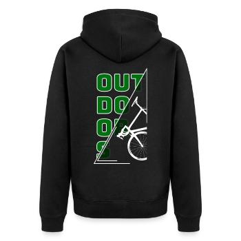 Outdoor mit dem Fahrrad - Unisex Premium Bio Zip Hoodie - Schwarz - Hinten - Nico (187cm)