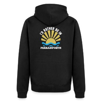 UK - Cornwall - I'd rather be in Perranporth - Unisex Premium Organic Zip Hoodie - black - Back - Nico (187cm)