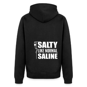 Salty Like Normal Saline Pflegekraft - Unisex Premium Bio Zip Hoodie - Schwarz - Hinten - Nico (187cm)