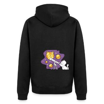 Katze mit Teleskop Kosmologe - Unisex Premium Bio Zip Hoodie - Schwarz - Hinten - Nico (187cm)