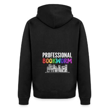 Professional Bookworm Bücherwurm - Unisex Premium Bio Zip Hoodie - Schwarz - Hinten - Nico (187cm)
