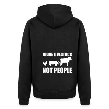 Judge Livestock Not People Viehspezialist - Unisex Premium Bio Zip Hoodie - Schwarz - Hinten - Nico (187cm)