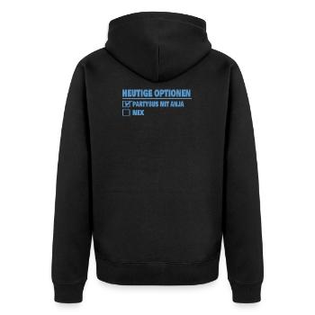 Optionen Partybus Anja - Unisex Premium Bio Zip Hoodie - Schwarz - Hinten - Nico (187cm)