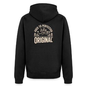 Juli 1974 – Legende der Gipfel und Berge - Unisex Premium Bio Zip Hoodie - Schwarz - Hinten - Nico (187cm)