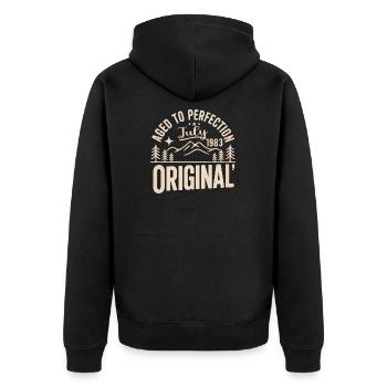 July 1983 – Legend of the Peaks and Mountains - Unisex Premium Organic Zip Hoodie - black - Back - Nico (187cm)