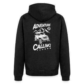 Adventure is Calling Jeeps - Unisex Premium Organic Zip Hoodie - black - Back - Nico (187cm)