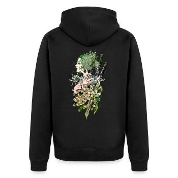 Japanisches Geisha Schwert Samurai Krieger 111 - Unisex Premium Bio Zip Hoodie - Schwarz - Hinten - Nico (187cm)